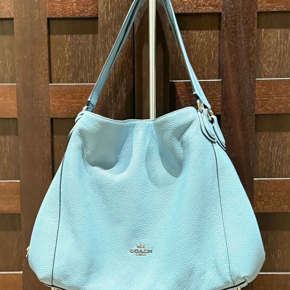 Coach Blue Leather Edie Shoulder Bag with Silver Hardware